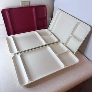 Tupperware Cream and Maroon Compartment Dinner Trays